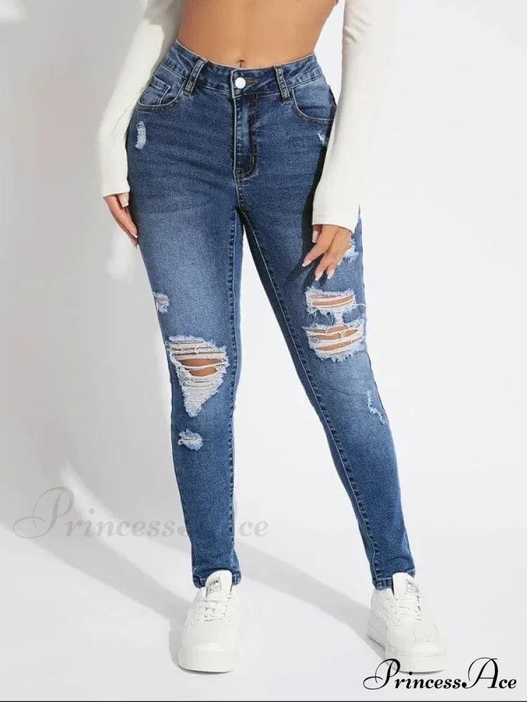 Stretch Skinny High Waist Ripped Butt Lifting Casual Slim Denim Jean