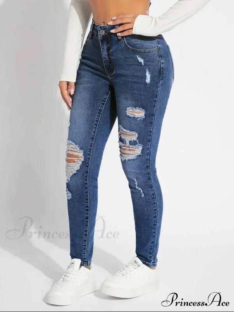 Stretch Skinny High Waist Ripped Butt Lifting Casual Slim Denim Jean