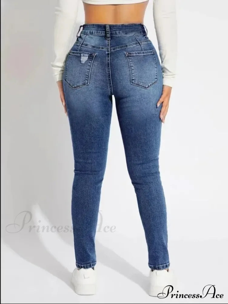 Stretch Skinny High Waist Ripped Butt Lifting Casual Slim Denim Jean