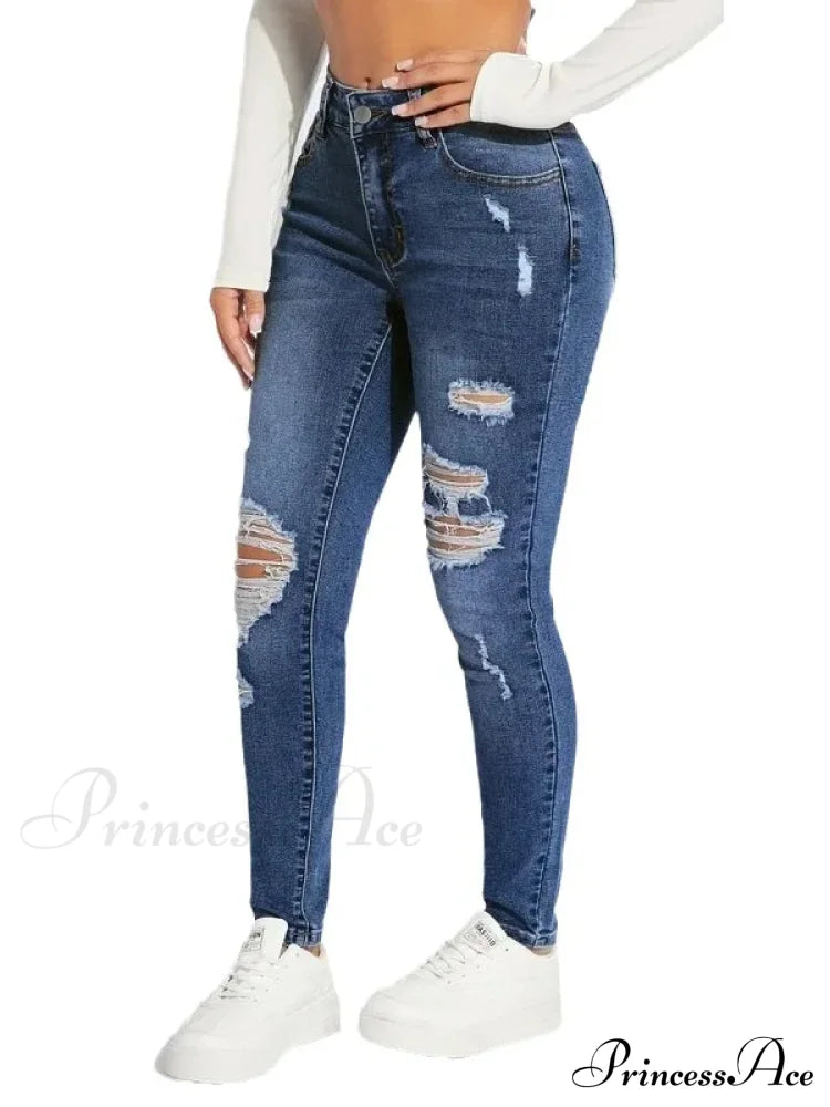 Stretch Skinny High Waist Ripped Butt Lifting Casual Slim Denim Jean