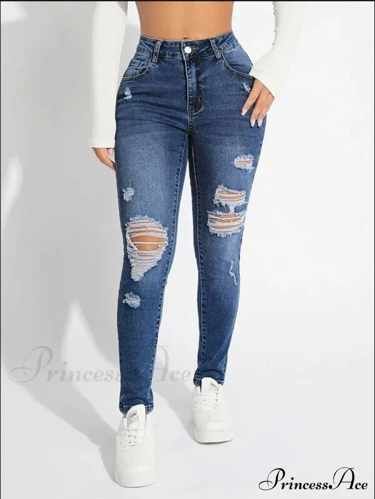 Stretch Skinny High Waist Ripped Butt Lifting Casual Slim Denim Jean