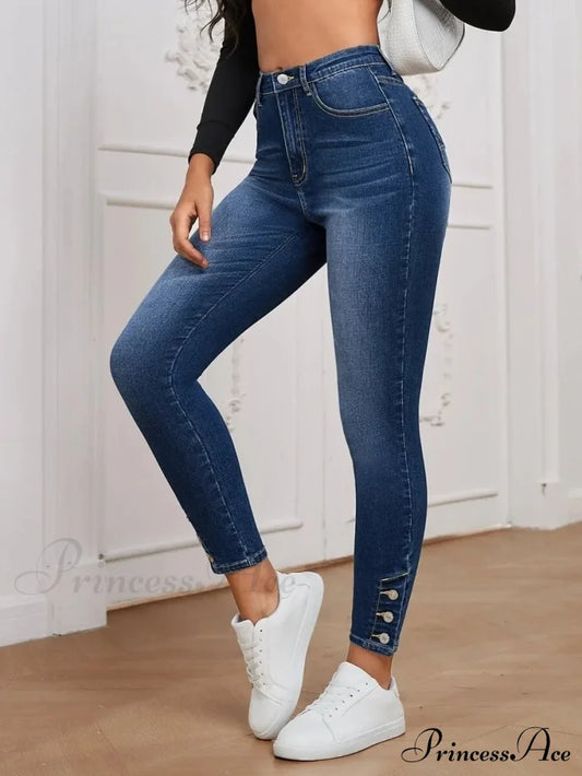 Stretch Skinny Pencil High Waist Slim Large Full Length Distressed Jean