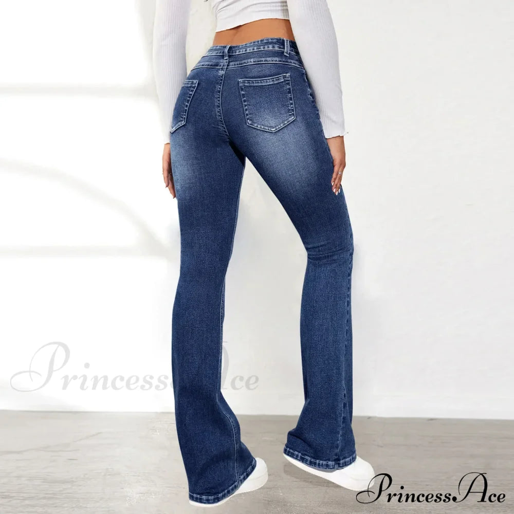 Stretch Slim Retro High Waist Stitching Washed Bell-Bottom Fashionable Stylish Elegant Jean