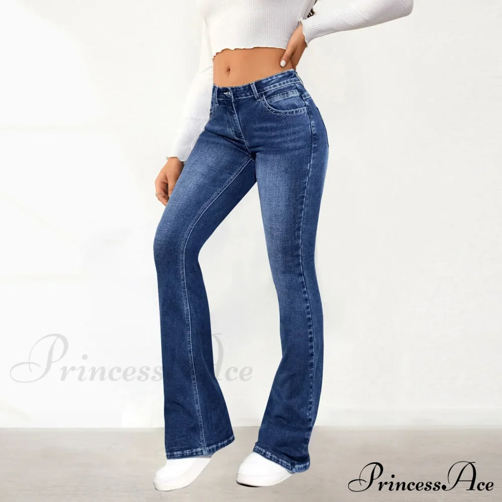 Stretch Slim Retro High Waist Stitching Washed Bell-Bottom Fashionable Stylish Elegant Jean