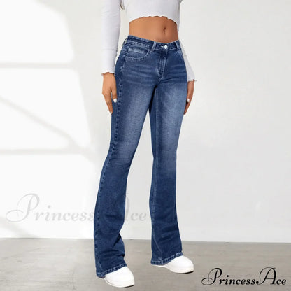 Stretch Slim Retro High Waist Stitching Washed Bell-Bottom Fashionable Stylish Elegant Jean