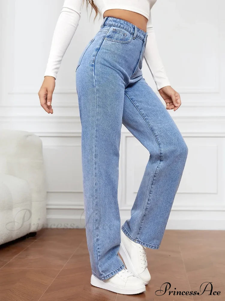 Stretch Straight-Leg Denim Trousers Women Loose Straight Washed Pants Fashion 2024 Fall Winter New