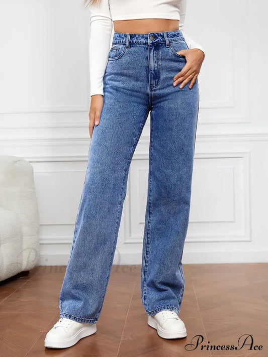 Stretch Straight-Leg Denim Trousers Women Loose Straight Washed Pants Fashion 2024 Fall Winter New