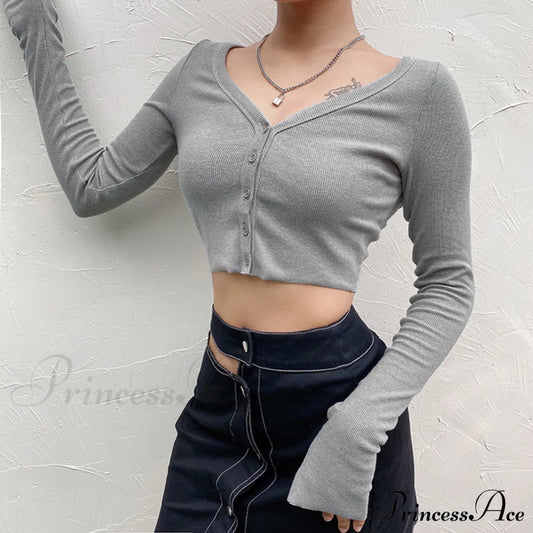 Stretchy Long Sleeve Crop Tops Cardigan