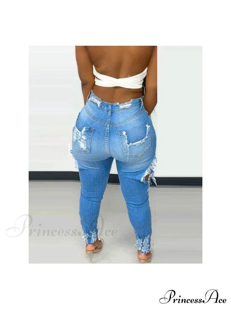 Stretchy Ripped High Waisted Women Skinny Autumn Winter Female Denim Jean