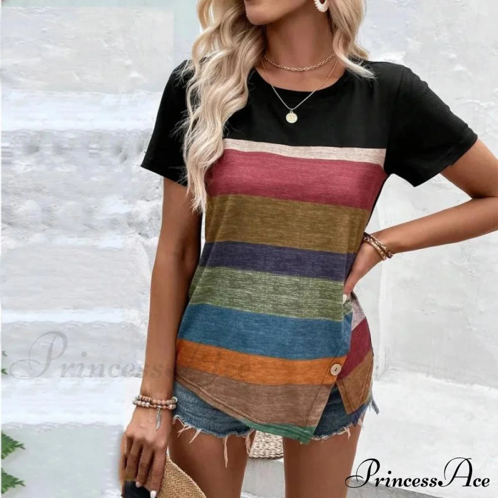 Stripe Colorful T-Shirt Blouses