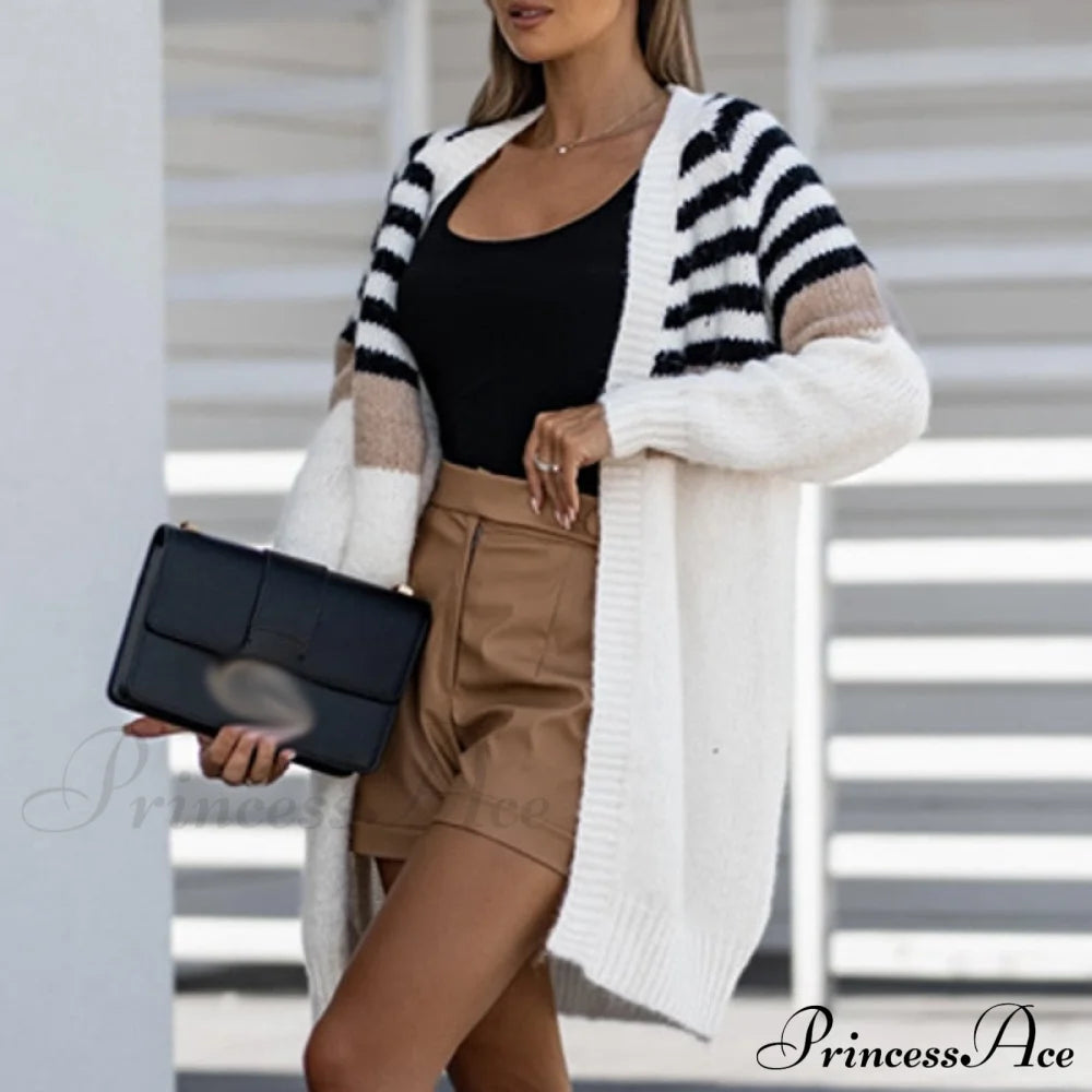 Stripe Contrast Sweater Winter Causal Long Sleeve Outerwear