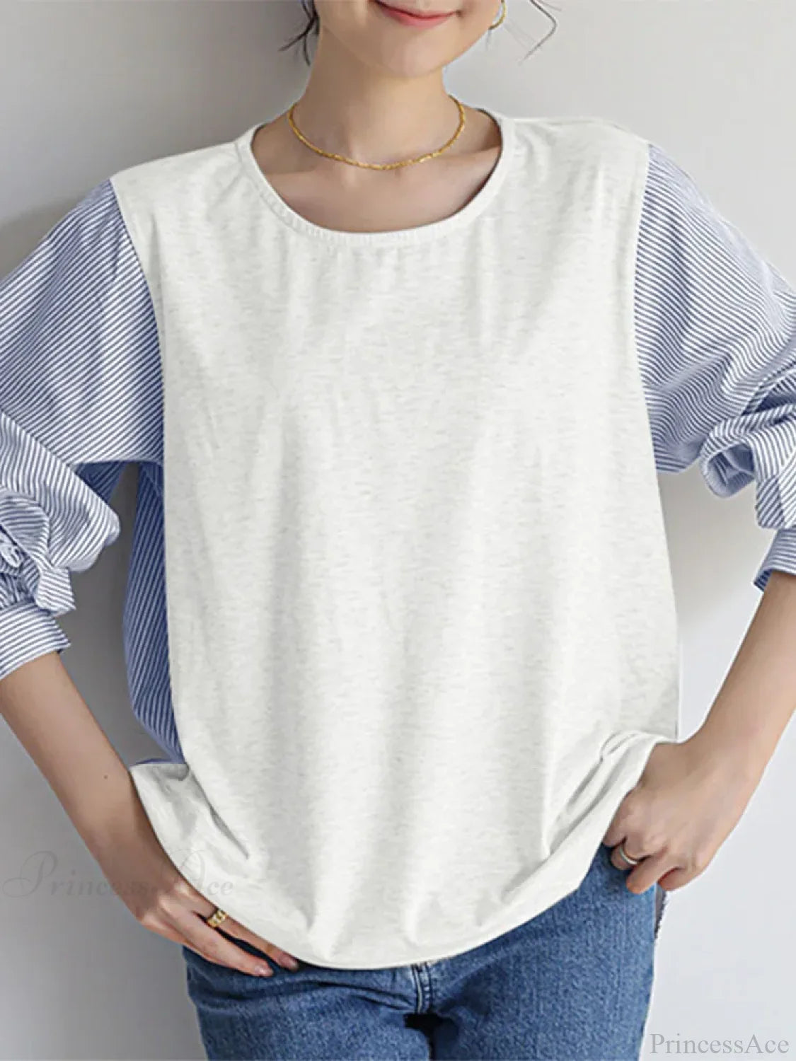 Stripe Patchwork Ruffled Casual Blouse WHITE / S blouse-250126