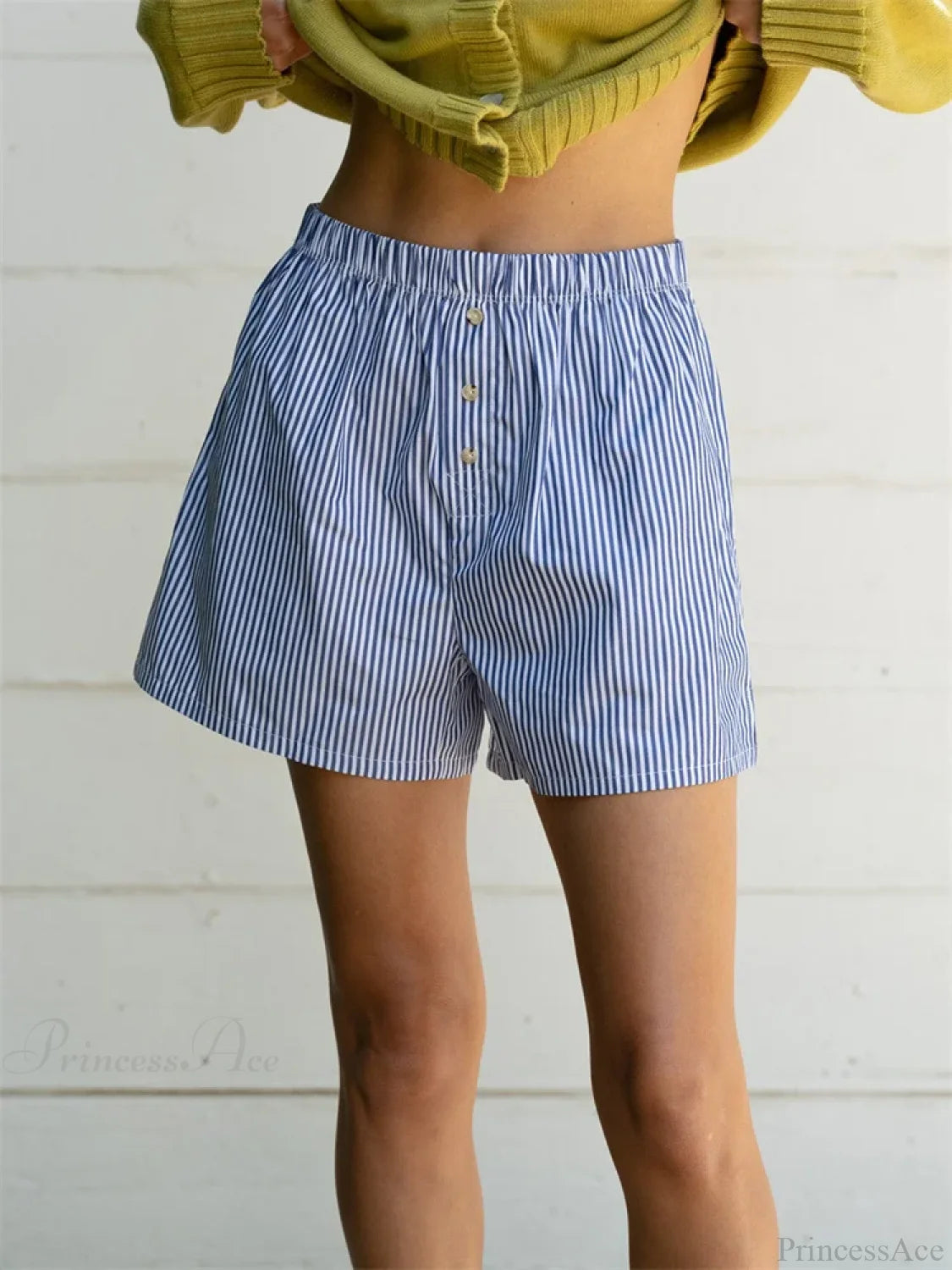 Striped Button High Waist Short short-250223