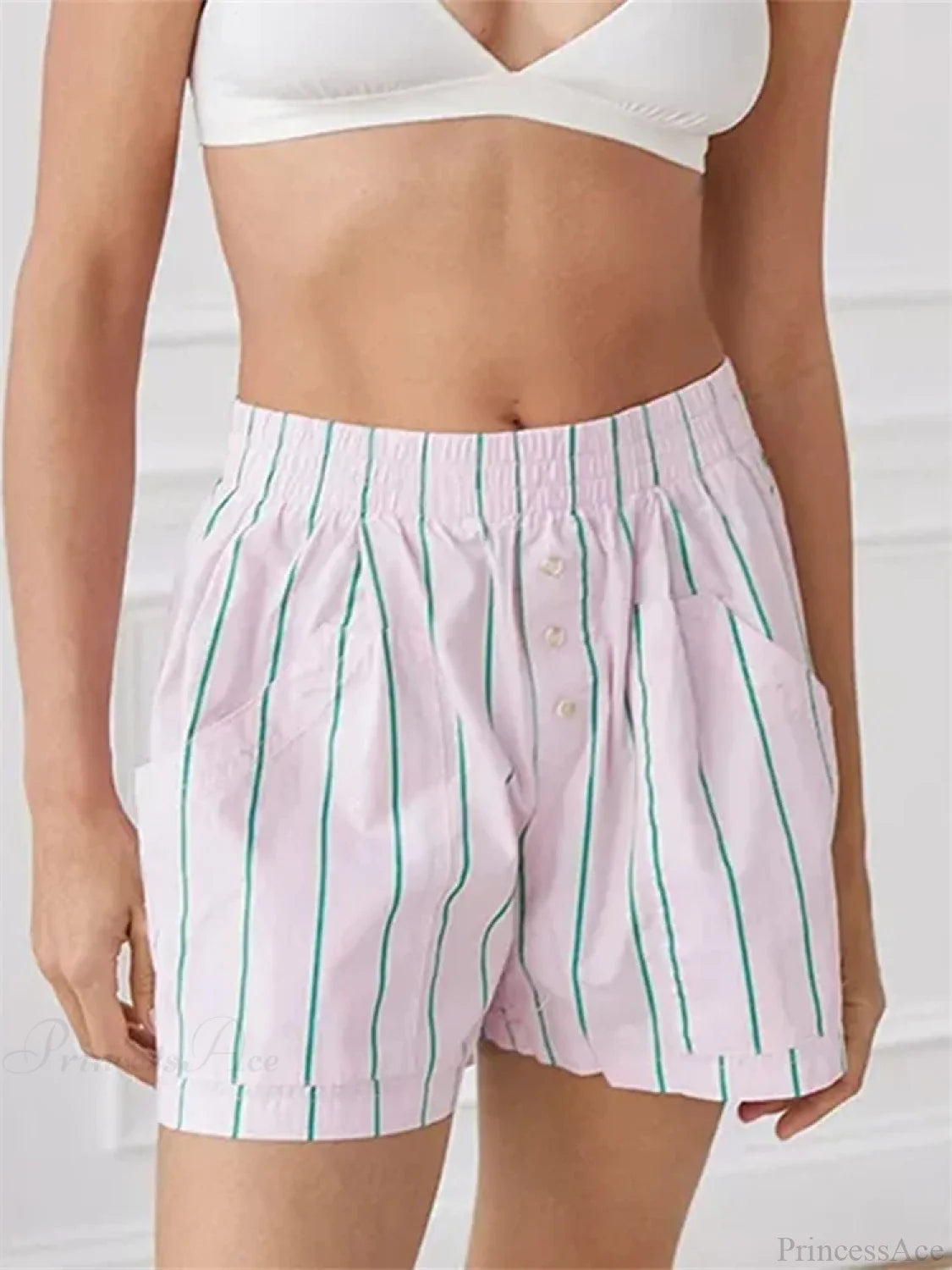 Striped Button High Waist Short short-250223