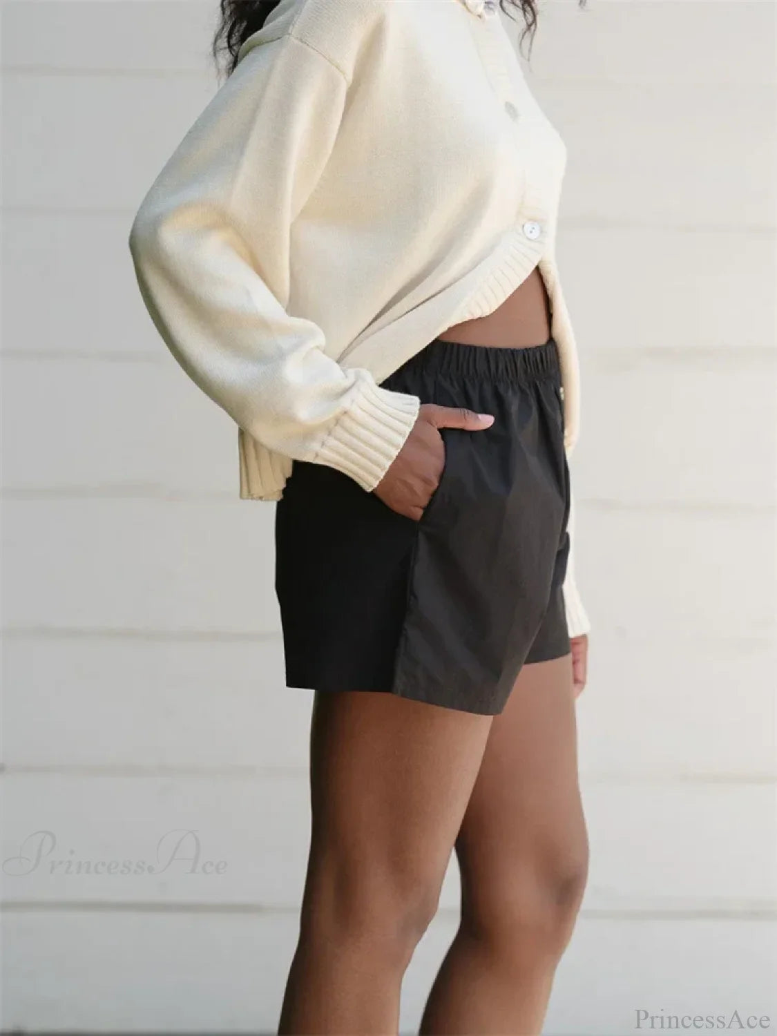 Striped Button High Waist Short short-250223