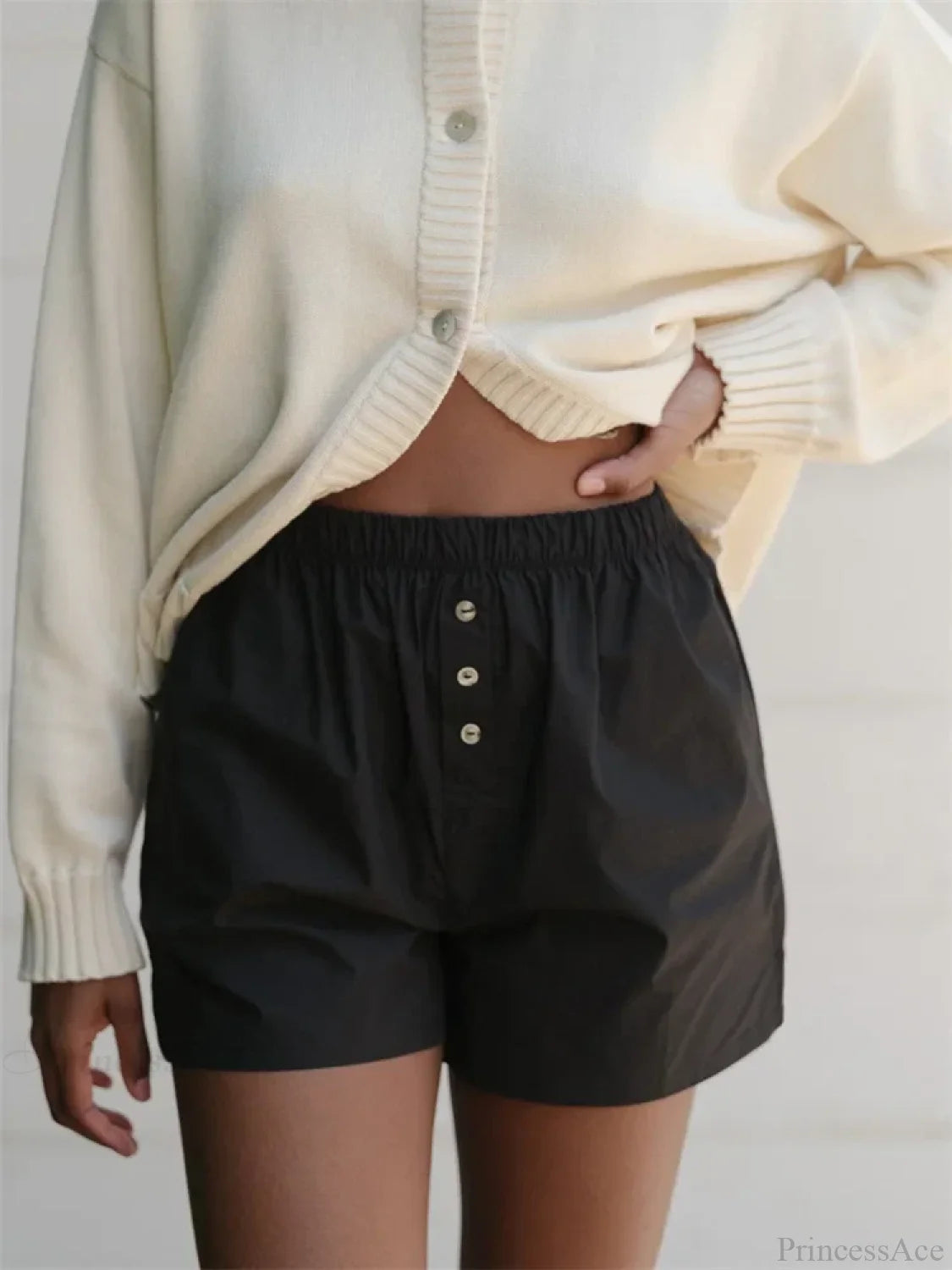Striped Button High Waist Short black / S short-250223