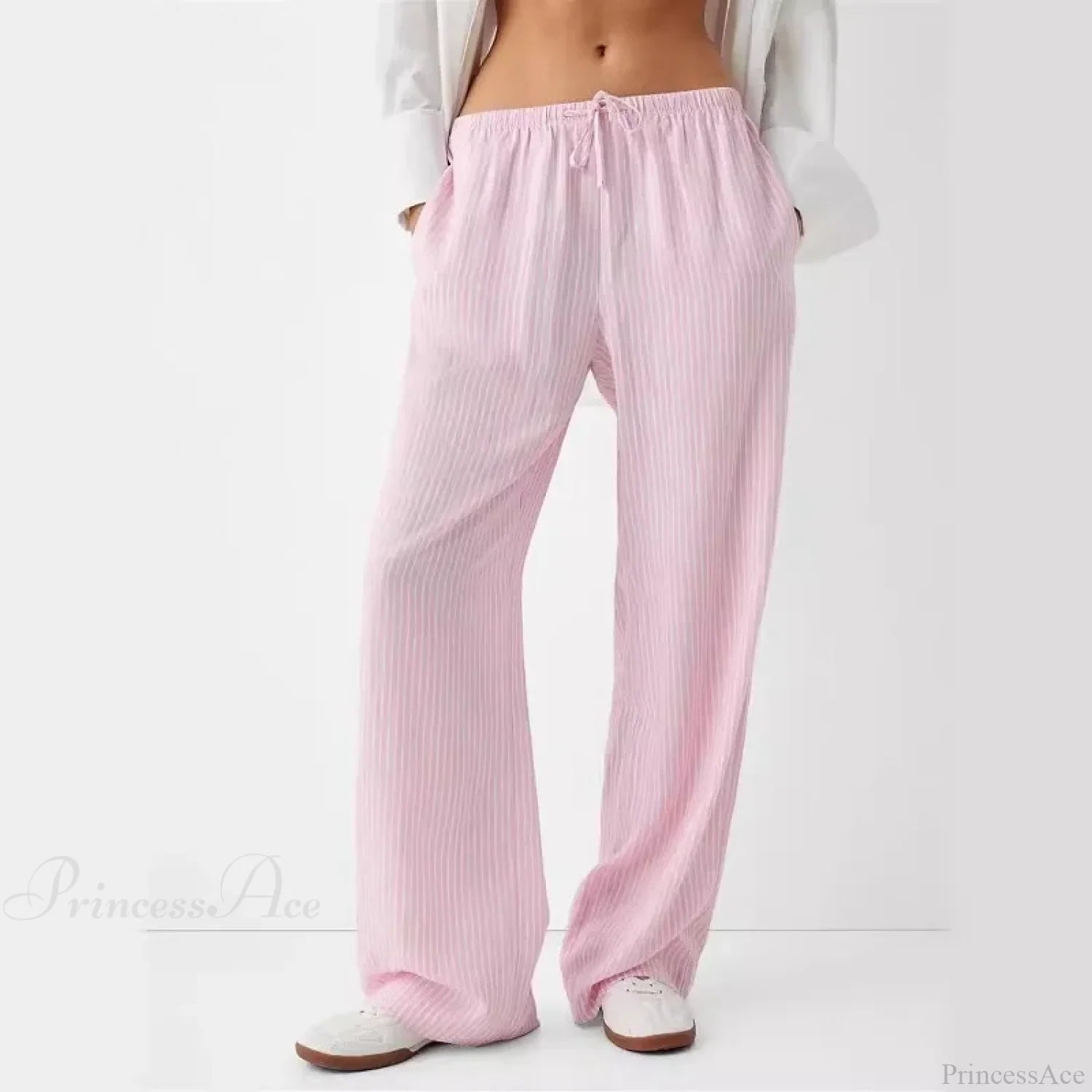 Striped Casual School Season Daily Wear Pant Pink / S pant-250223