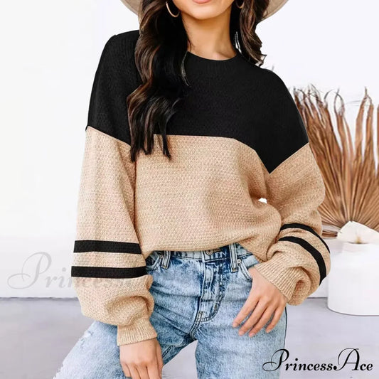 Striped Cozy Casual Knitting Loose Long Sleeve Comfortable Stylish Autumnal Sweater Black / S