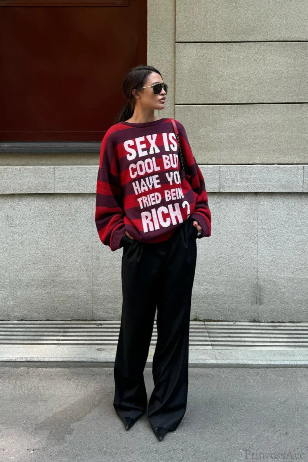 Striped Crew Neck Loose Knit Sweater