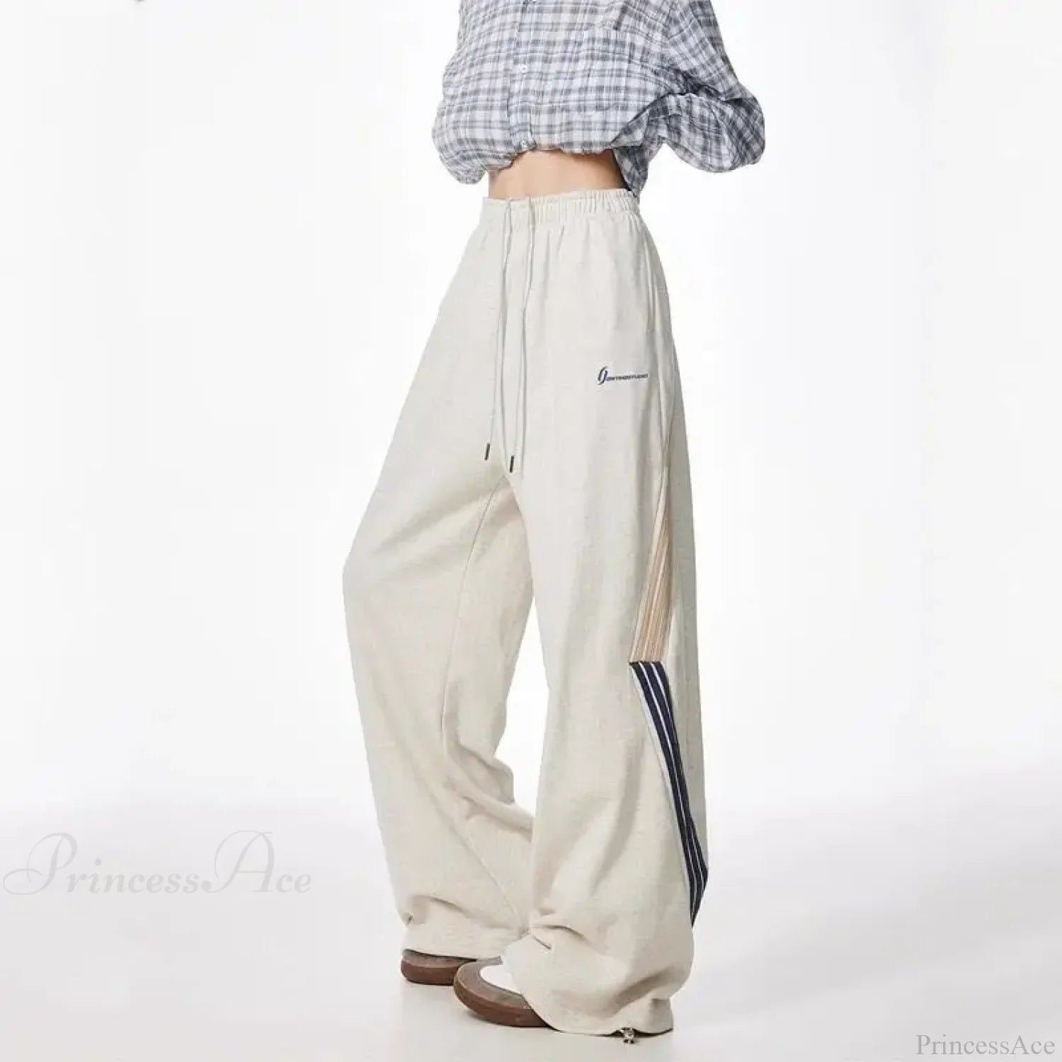 Striped Drawstring Vintage High Waist Pants GRAY / M