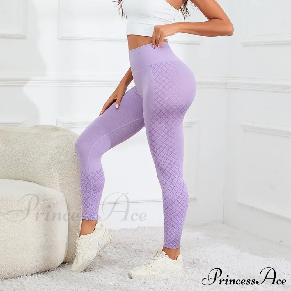 Striped High Waist Hip Lifting Knitting Legging Purple / Xs