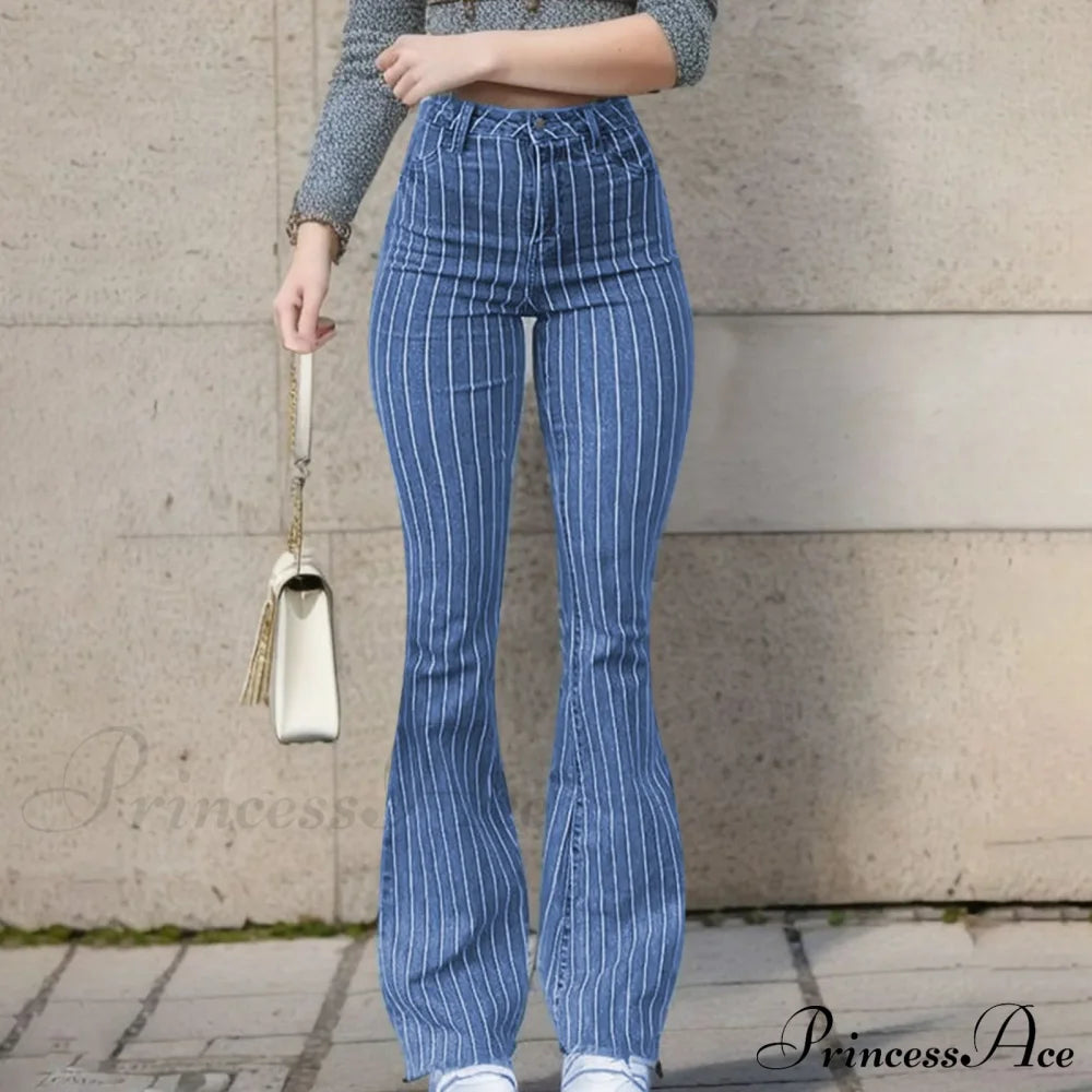 Striped High Waist Skinny Jeans Blue / S