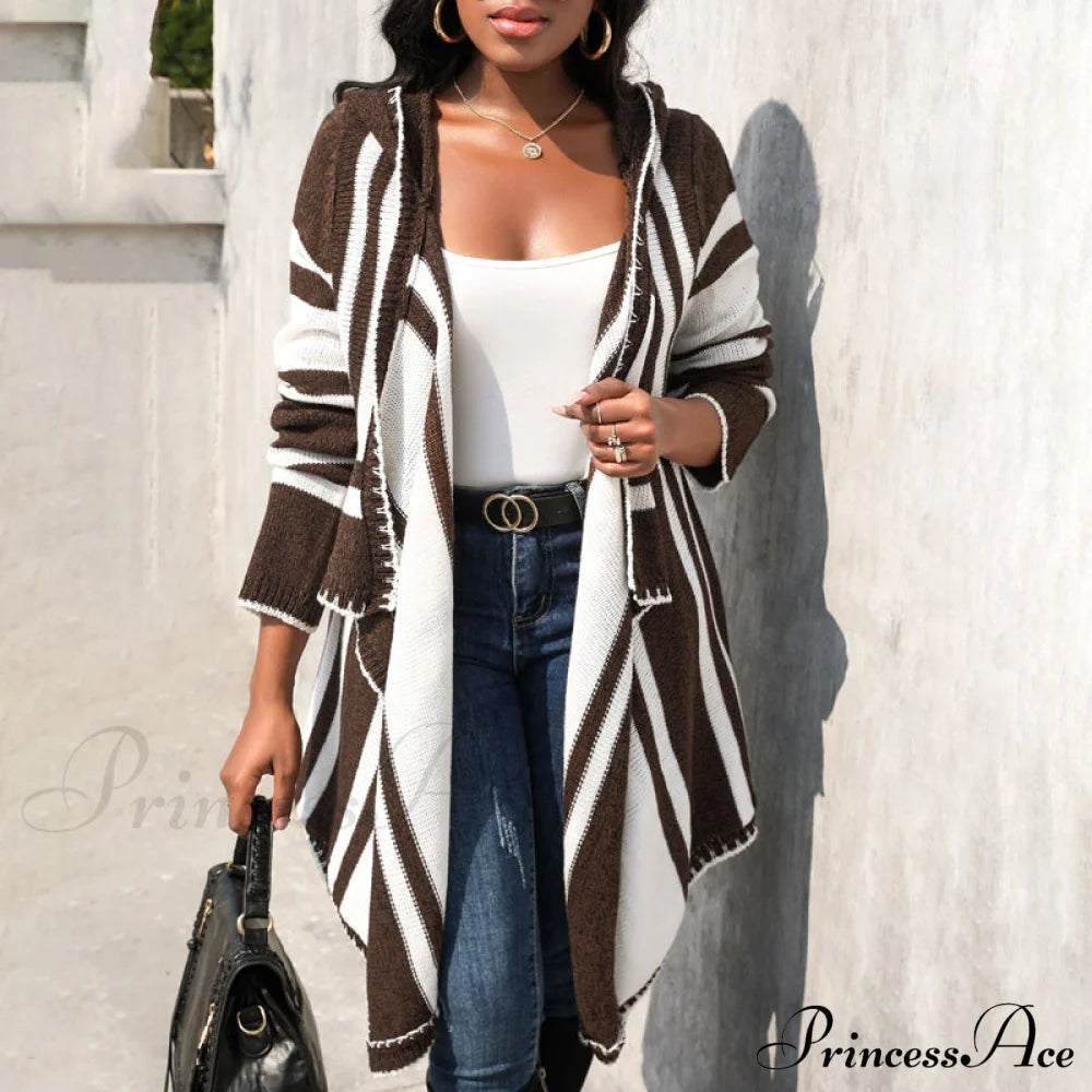Striped Hooded Cardigan Coats