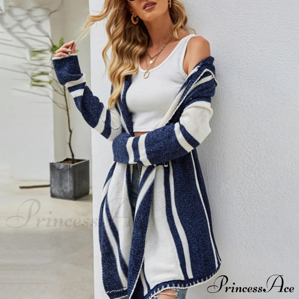 Striped Hooded Cardigan Coats