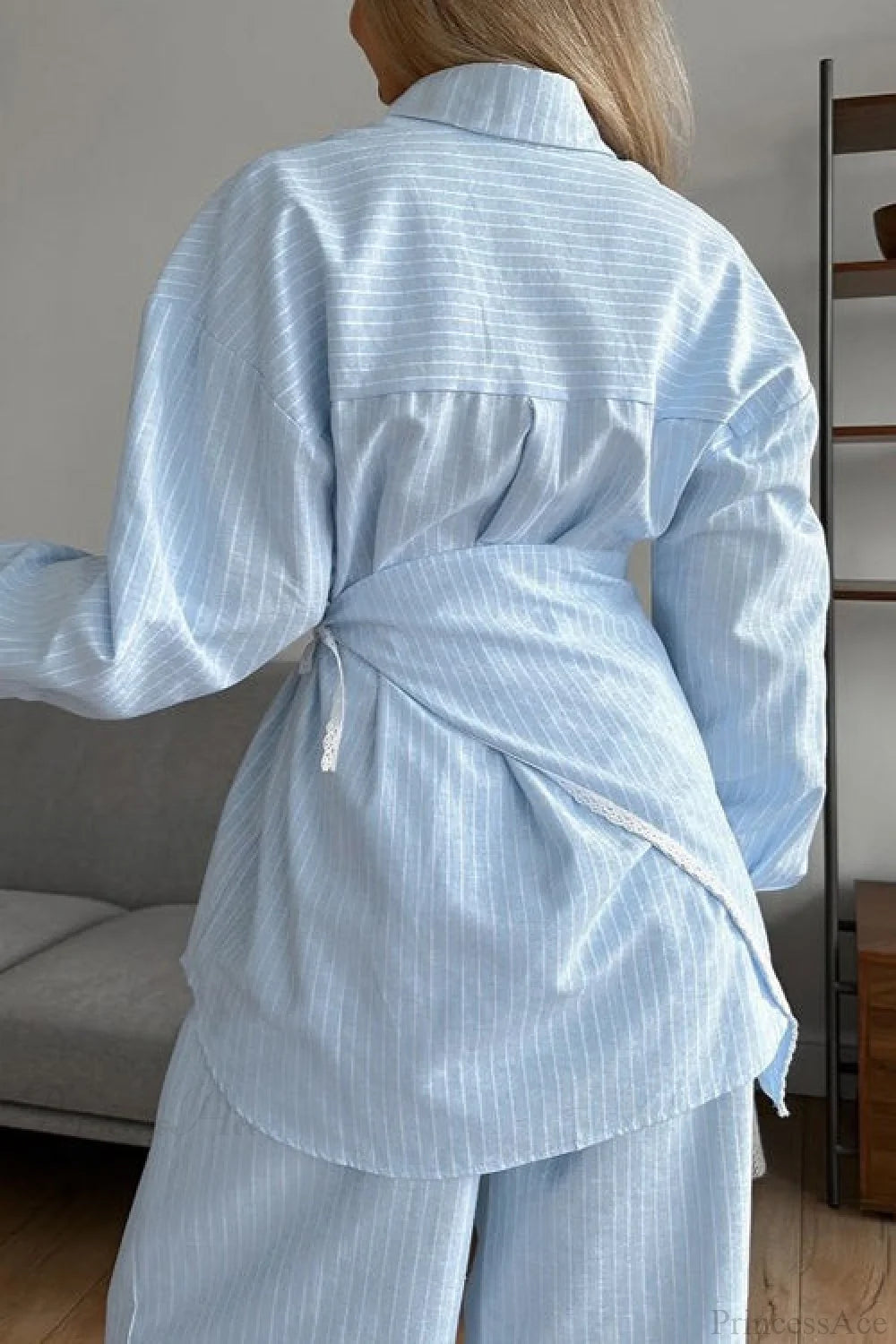 Striped Lace Casual Long Sleeve Pants Scarf Three Piece Set