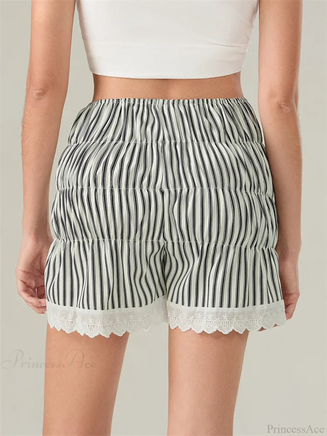 Striped Lace Lantern Ruched Short short-250223