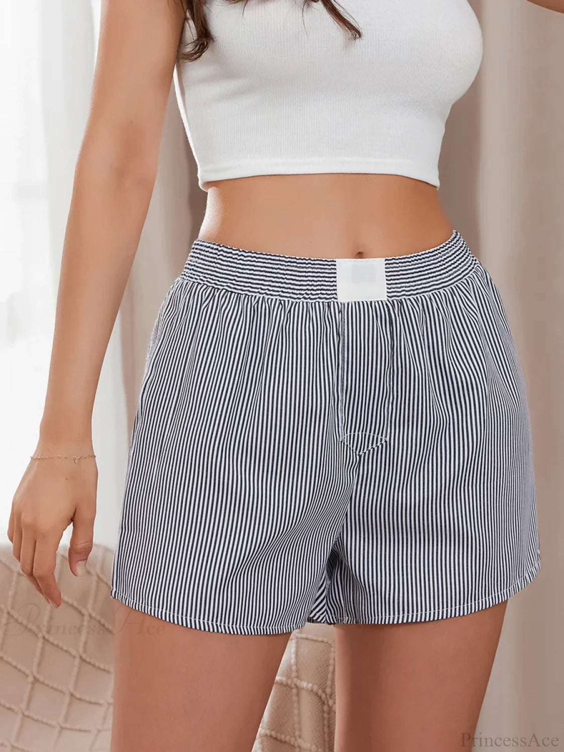Striped Loose Wide Leg Lounge Short short-250223