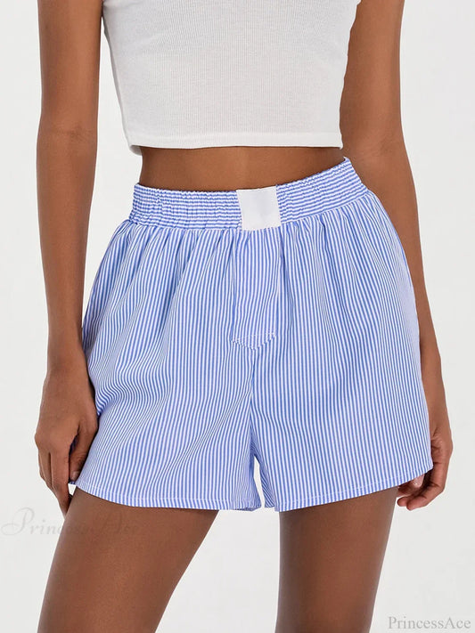 Striped Loose Wide Leg Lounge Short short-250223