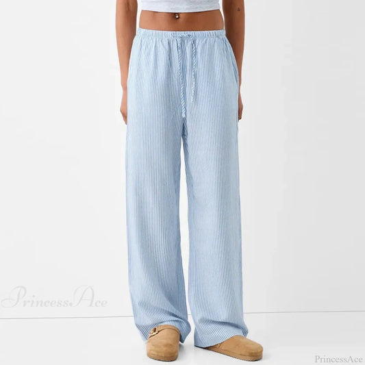 Striped Pajama Casual Elastic Waist Pant Blue / S pant-250223