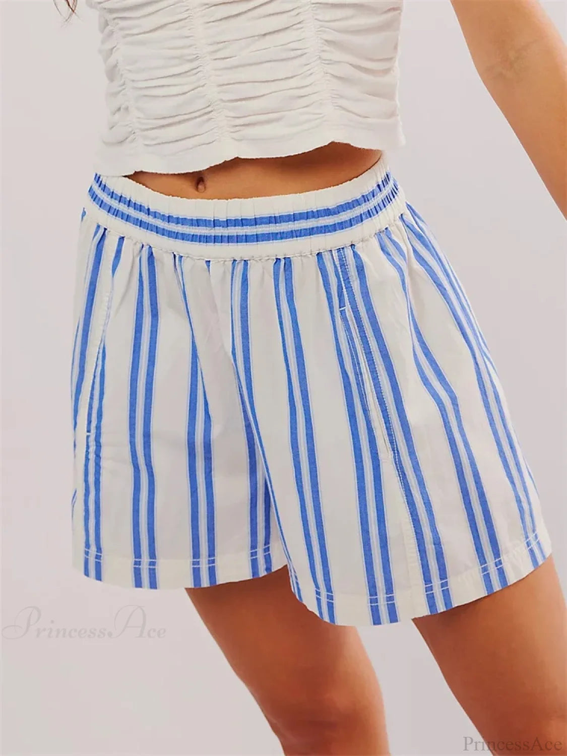 Striped Pocket Loose Casual Shorts Blue / S short-250223