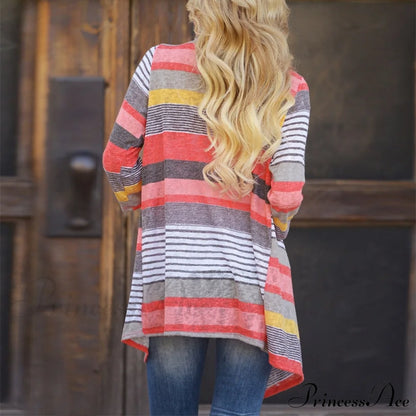 Striped Print Boho Cardigan Outwear Knitted Casual Vintage Coat