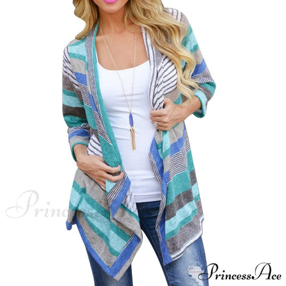 Striped Print Boho Cardigan Outwear Knitted Casual Vintage Coat