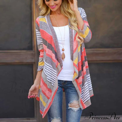 Striped Print Boho Cardigan Outwear Knitted Casual Vintage Coat