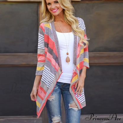 Striped Print Boho Cardigan Outwear Knitted Casual Vintage Coat