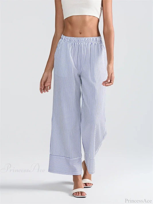 Striped Print High Waist Wide Leg Pocket Pant LIGHTPRUPLE / S pant-250223