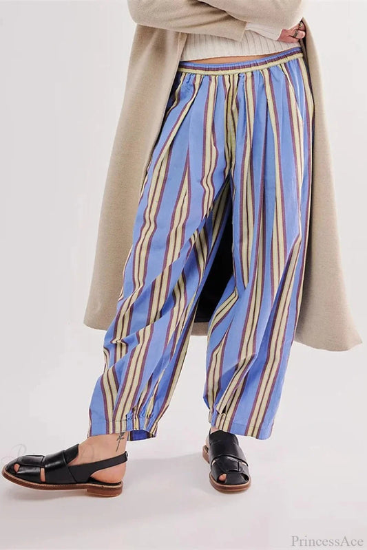Striped Print Loose Casual Elastic Waist Pant pant-250223