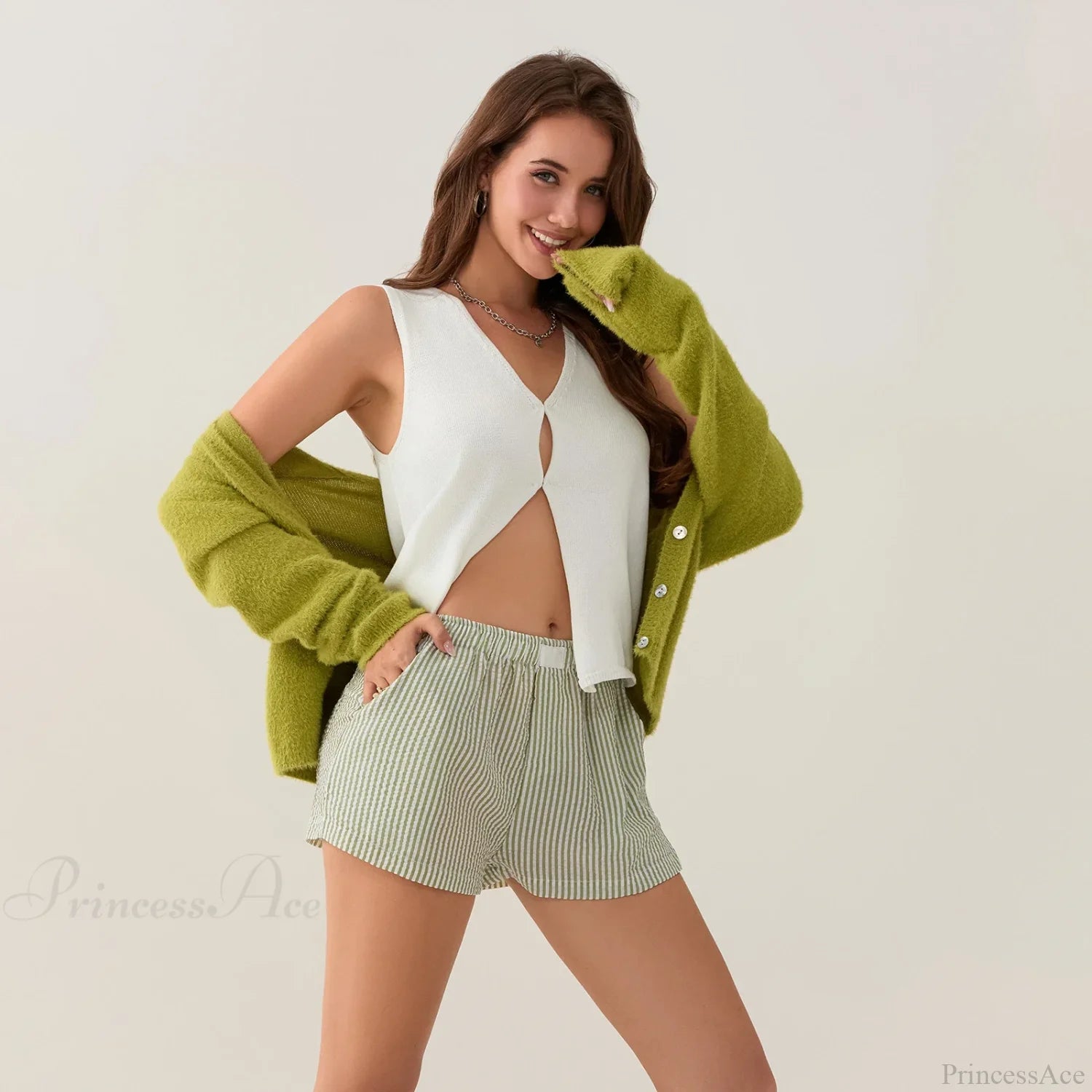 Striped Side Split Elastic Waist Short short-250223