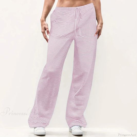Striped Solid Wide Leg Pants Pink / S