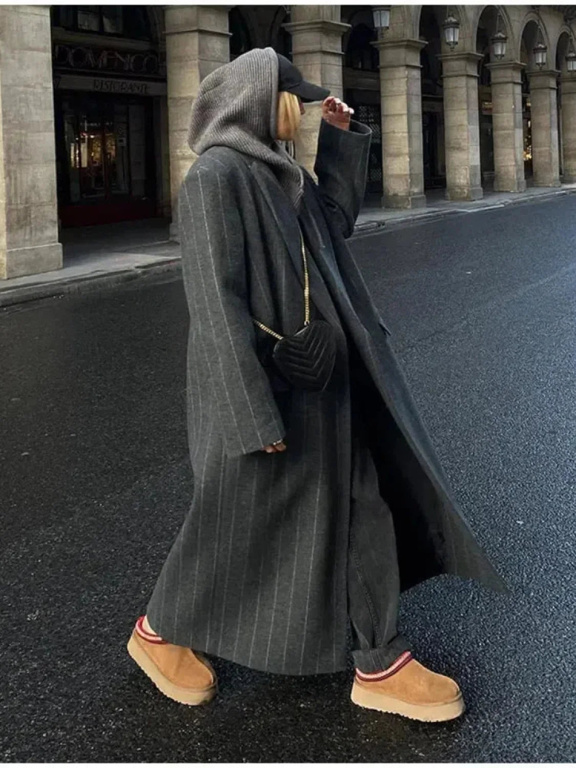 Striped Vintage Loose Lapel Woolen Overcoat