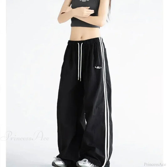 Striped Vintage Y2K Women Sweatpants Pants Black / S