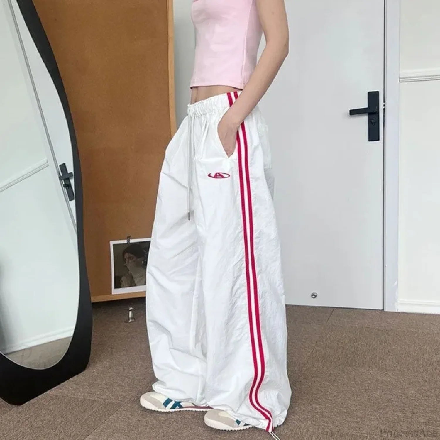Striped Vintage Y2K Women Sweatpants Pants White / S