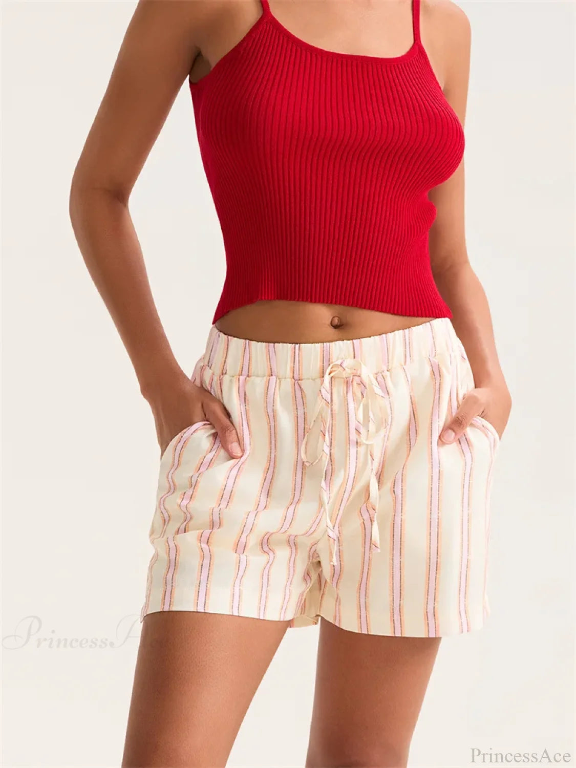 Striped Wide Leg Pocket Short short-250223