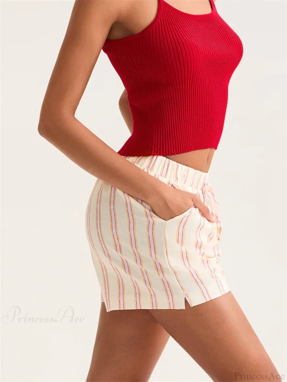 Striped Wide Leg Pocket Short short-250223