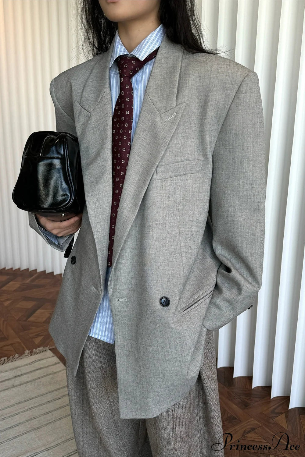 Structured Wide Shoulder Blazer Grey / S