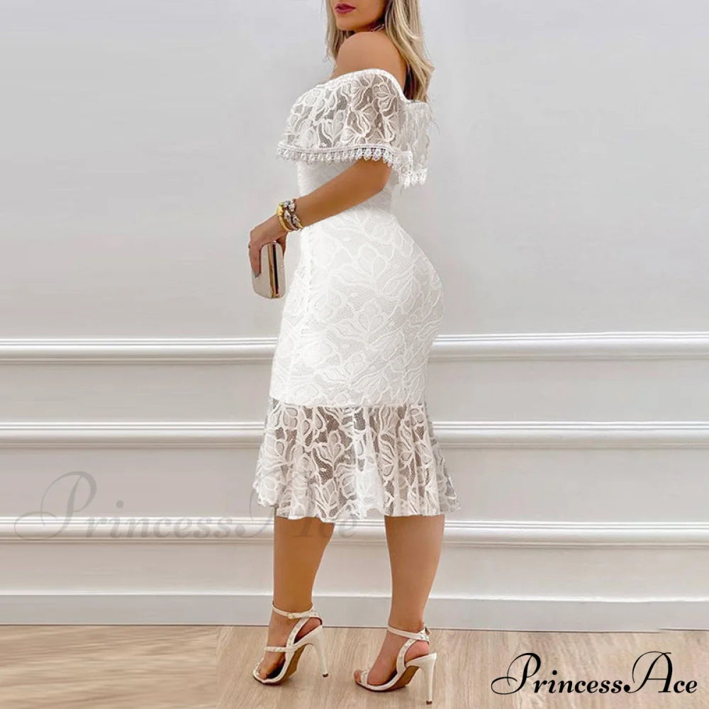 Stunner In Stylish Lace Midi Dress Dressy Dresses