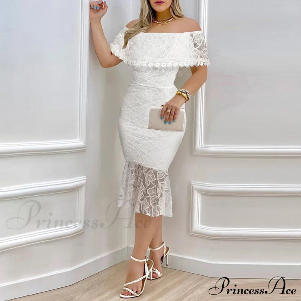 Stunner In Stylish Lace Midi Dress White / S Dressy Dresses